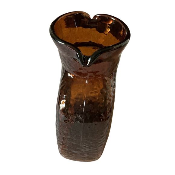 Double Spouted Water Carafe Brown with Dimpled Glass Wonderful Condition - Picture 4 of 5